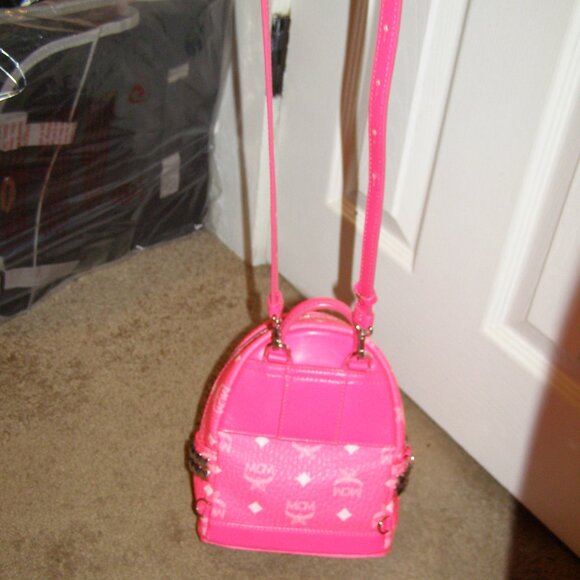 RARE Authentic MCM Neon Pink Mini backpack Crossbody bag - Picture 10 of 16